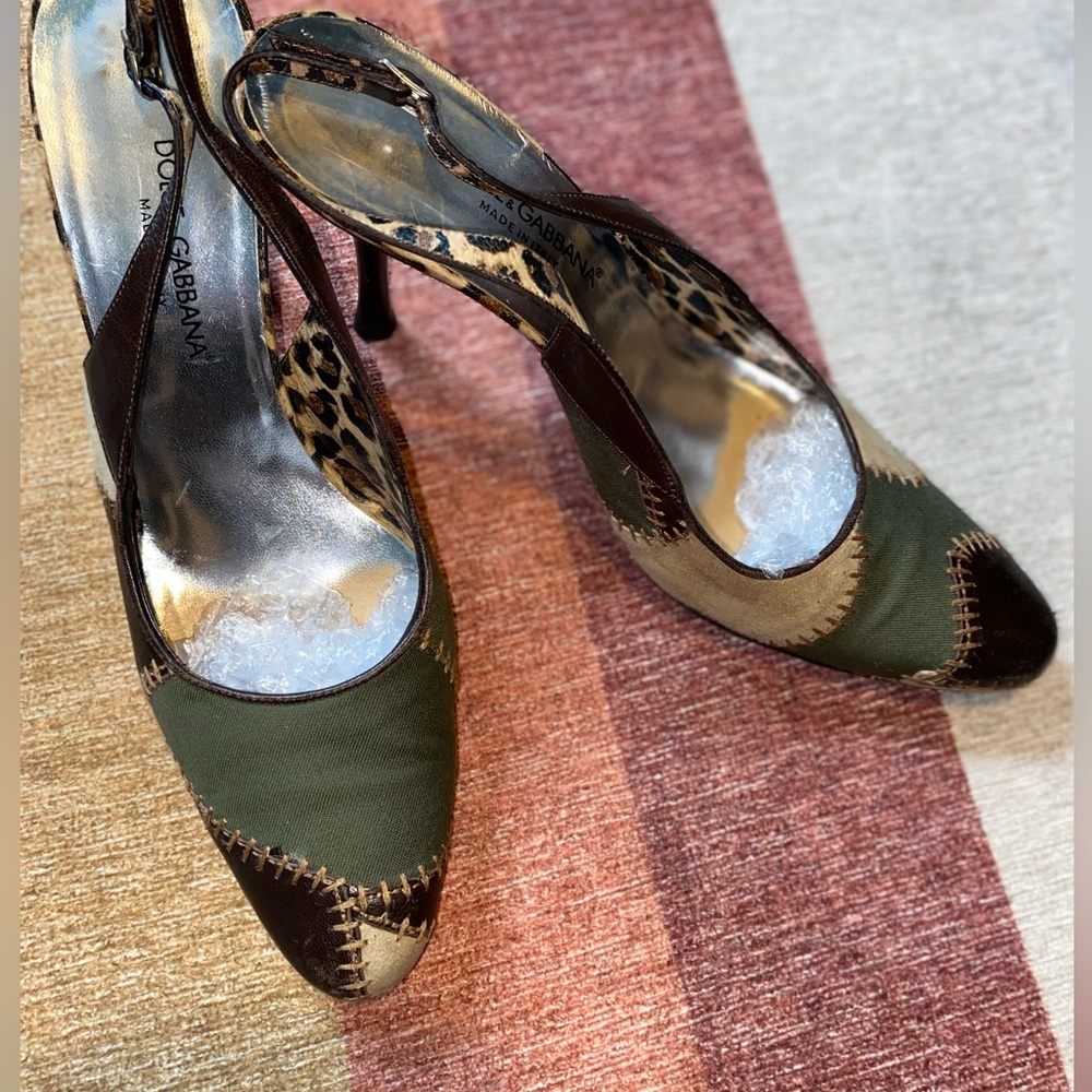 Dolce & Gabbana Patchwork Cheetah Print Slingback Heels - Picture 9 of 10